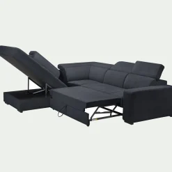 Canapé d'angle gauche convertible avec coffre en tissu doux - bleu calabrun