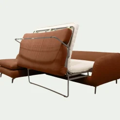 Canapé d'angle gauche convertible en tissu doux tramé - brun rustrel