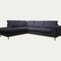 Canapé d'angle gauche convertible en tissu Crown - bleu calabrun