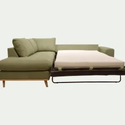 Canapé d'angle gauche convertible en tissu Cosmo - vert kaki