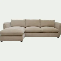 Canapé d'angle gauche convertible en tissu Nature - beige