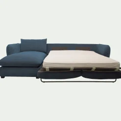 Canapé d'angle gauche convertible en tissu Nature - bleu