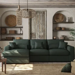 Canapé d'angle gauche fixe en tissu chenille Benjo - bleu calaluna