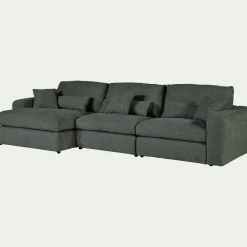 Canapé d'angle gauche fixe en tissu chenille Benjo - bleu calaluna