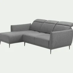 Canapé d'angle gauche fixe en tissu avec fonction avance-recul - gris restanque