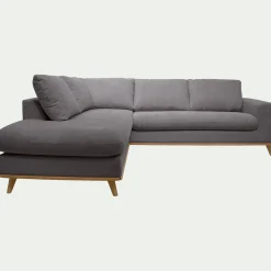Canapé d'angle gauche fixe en tissu Crown - gris restanque