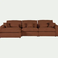 Canapé d'angle gauche fixe en tissu chenille Benjo - brun rustrel