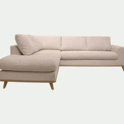 Canapé d'angle gauche fixe en tissu Crown - beige roucas