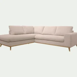 Canapé d'angle gauche fixe en tissu Crown - beige roucas