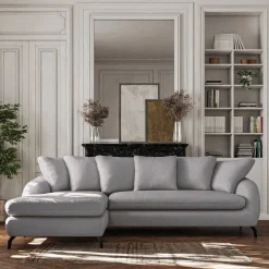 Canapé d'angle gauche fixe en tissu tramé - gris ardoise