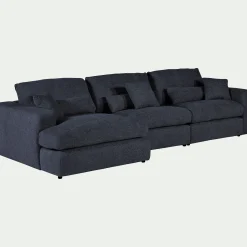 Canapé d'angle gauche fixe en tissu chenille Benjo - bleu marine