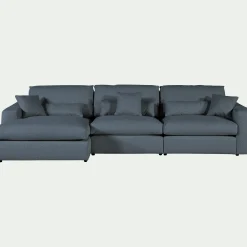 Canapé d'angle gauche fixe en tissu bouclette dasco - bleu