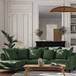 Canapé d'angle gauche fixe en tissu monclar - vert cèdre