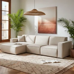 Canapé d'angle gauche fixe en tissu genesis - beige