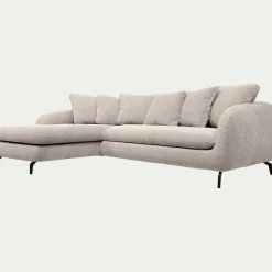 Canapé d'angle gauche fixe en tissu tramé - beige roucas