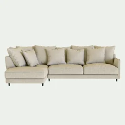 Canapé d'angle gauche fixe en tissu mixte - beige alpilles