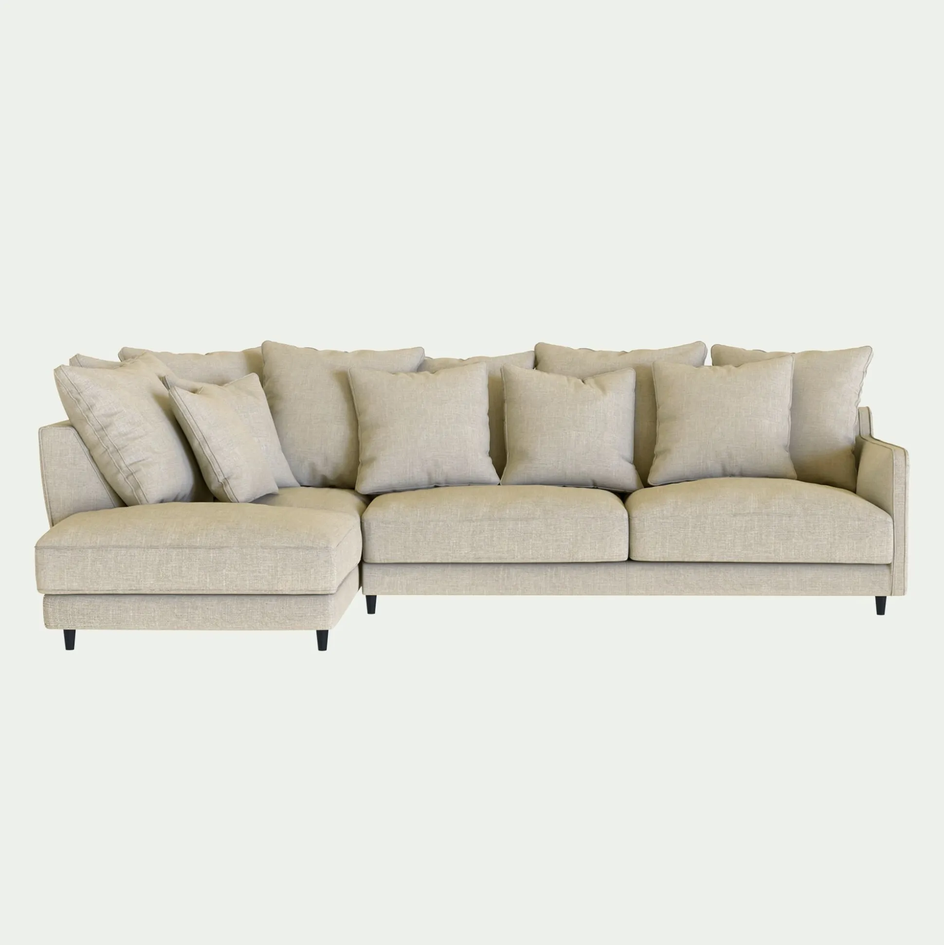 Canapé d'angle gauche fixe en tissu mixte - beige alpilles