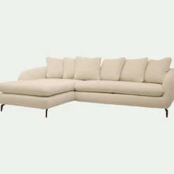 Canapé d'angle gauche fixe en tissu doux tramé - blanc écru