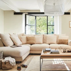 Canapé d'angle gauche fixe en tissu joint - beige roucas