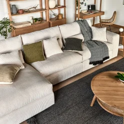 Canapé d'angle gauche fixe en velours côtelé - beige roucas