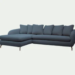 Canapé d'angle gauche fixe en tissu doux tramé - bleu