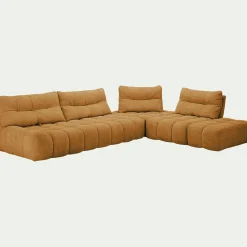 Canapé d'angle modulable avec pouf en tissu campo - jaune argan