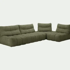Canapé d'angle modulable avec chauffeuse en tissu campo - vert cèdre