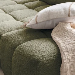 Canapé d'angle modulable avec chauffeuse et pouf en tissu campo- vert cèdre
