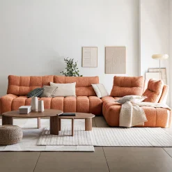 Canapé d'angle modulable avec chauffeuse et pouf en tissu campo - brun rustrel