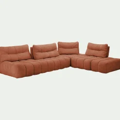 Canapé d'angle modulable avec chauffeuse et pouf en tissu campo - brun rustrel