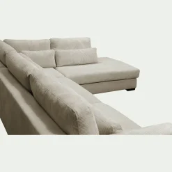 Canapé d'angle méridienne droite fixe en velours côtelé Azores - taupe