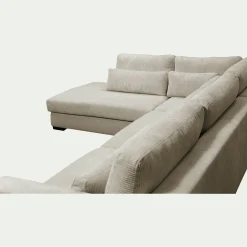 Canapé d'angle méridienne gauche fixe en velours côtelé Azores - taupe