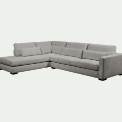 Canapé d'angle méridienne gauche fixe en tissu Genesis - gris