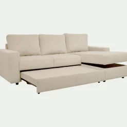 Canapé d'angle réversible convertible en velours côtelé - blanc ventoux