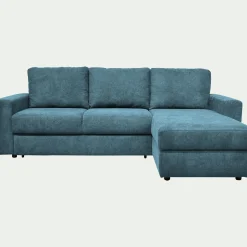 Canapé d'angle réversible convertible en tissu tramé - bleu figuerolles