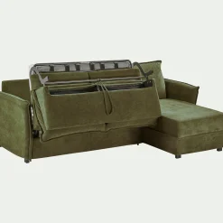 Canapé d'angle réversible convertible en tissu avec matelas densité 35kg/m3 - vert cèdre