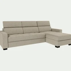 Canapé d'angle réversible convertible matelas Bultex en tissus pop avec accoudoirs 20cm - beige