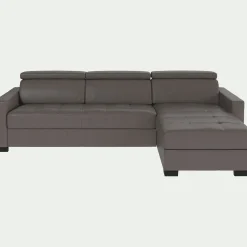 Canapé d'angle réversible fixe en cuir de buffle avec accoudoirs 15cm - taupe