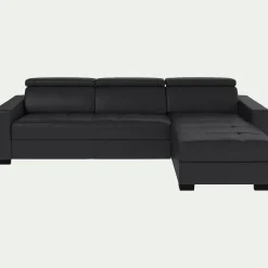 Canapé d'angle réversible fixe en cuir de buffle avec accoudoirs 20cm - brun terre d'ombre