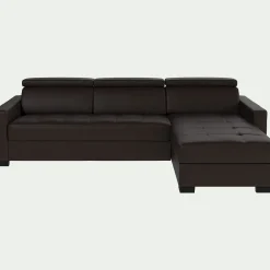 Canapé d'angle réversible fixe en cuir de buffle avec accoudoirs 15cm - marron