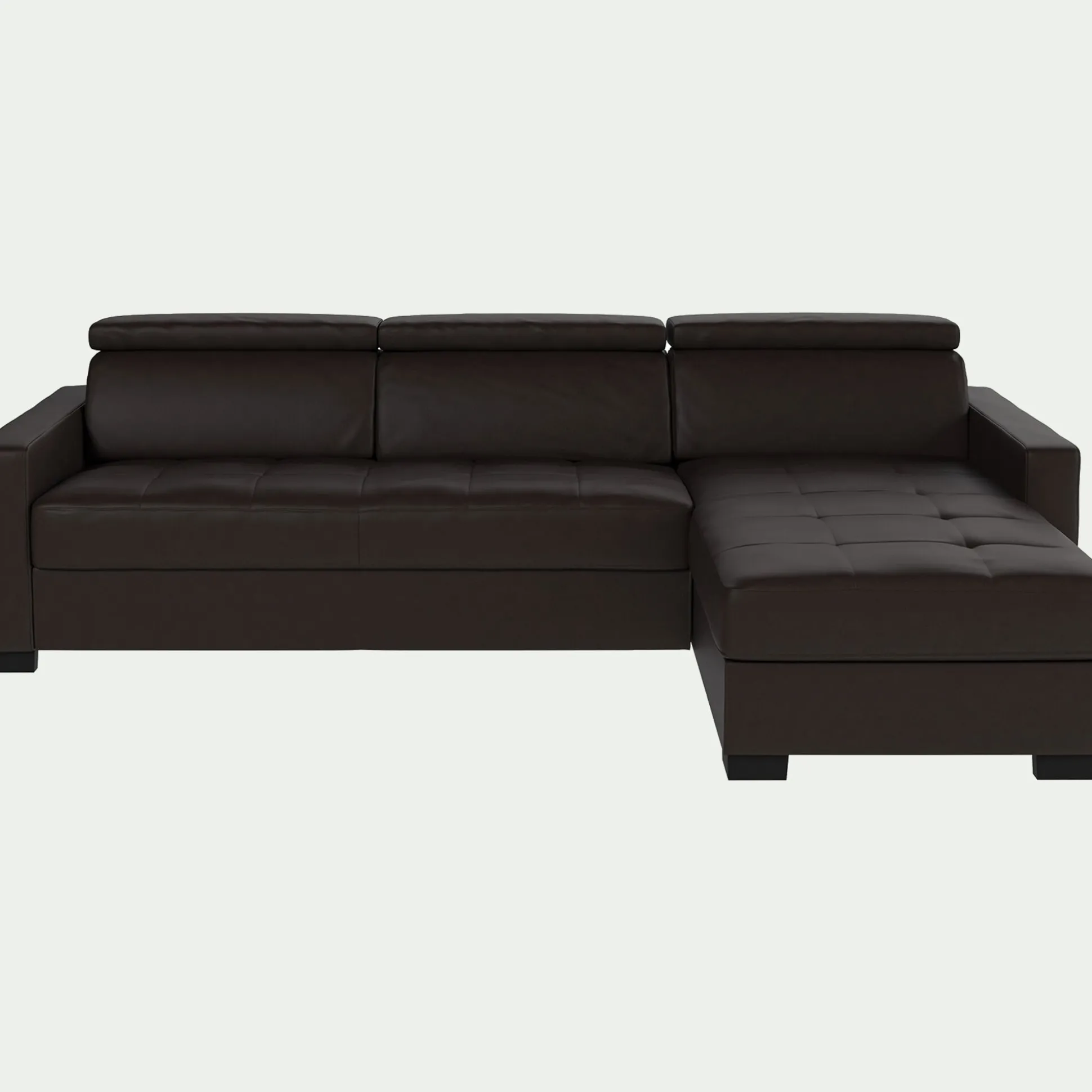 Canapé d'angle réversible fixe en cuir de buffle avec accoudoirs 15cm - marron