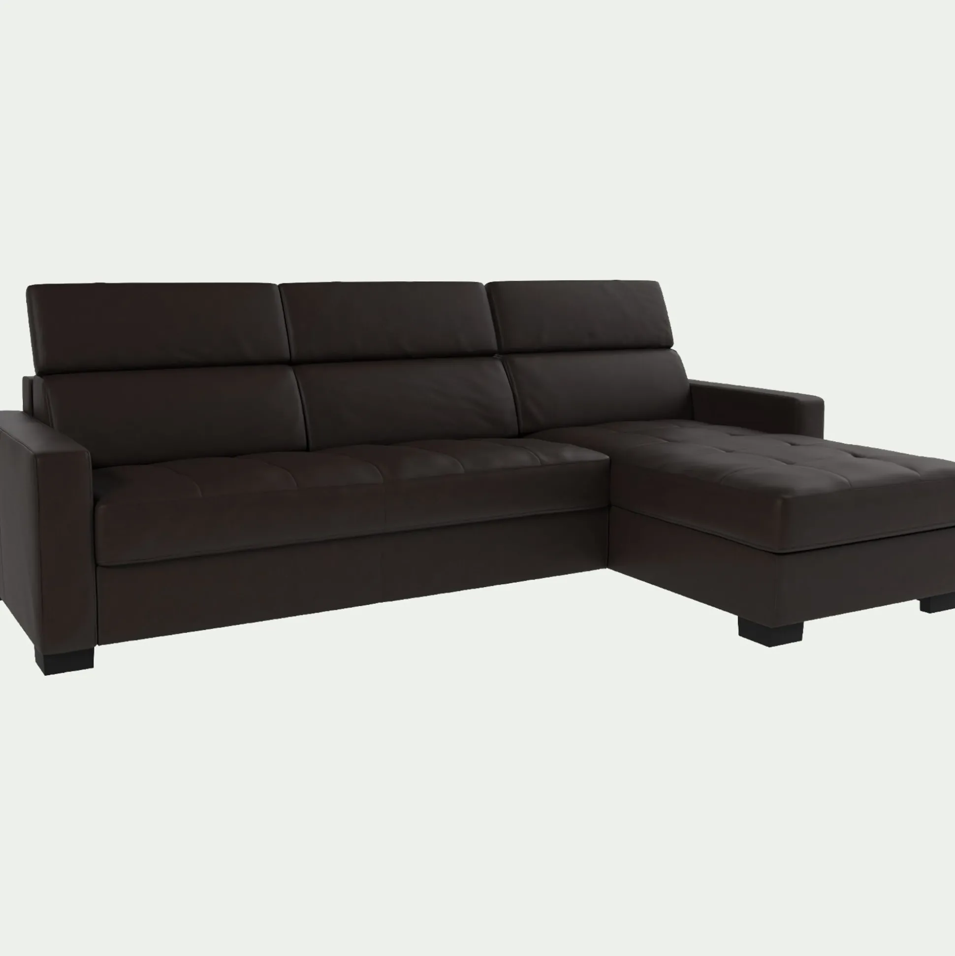 Canapé d'angle réversible fixe en cuir de buffle avec accoudoirs 15cm - marron