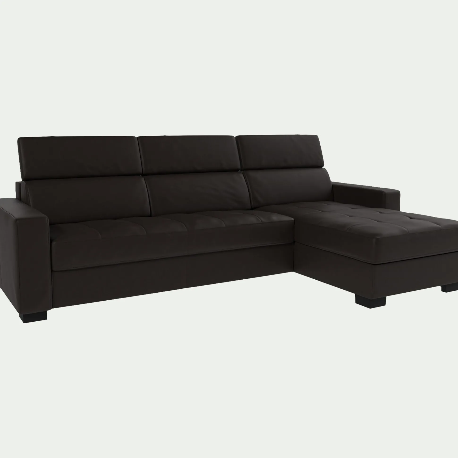 Canapé d'angle réversible fixe en cuir de buffle avec accoudoirs 20cm - marron