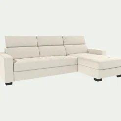 Canapé d'angle réversible fixe en cuir de buffle avec accoudoirs 20cm - blanc