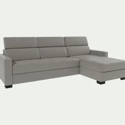 Canapé d'angle réversible fixe en cuir de buffle avec accoudoirs 15cm - gris borie