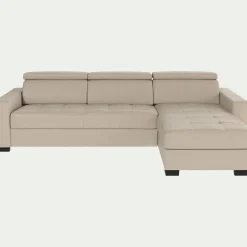 Canapé d'angle réversible fixe en cuir de buffle avec accoudoirs 20cm - beige