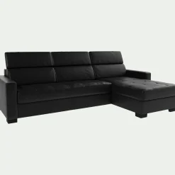 Canapé d'angle réversible fixe en cuir de buffle avec accoudoirs 15cm - noir