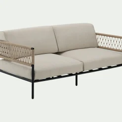 Canapé de jardin en acier et corde - beige (2 places)