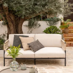 Canapé de jardin en acier et corde - beige (2 places)