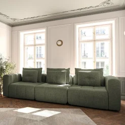 Canapé droit modulable en tissu Benjo - vert cèdre